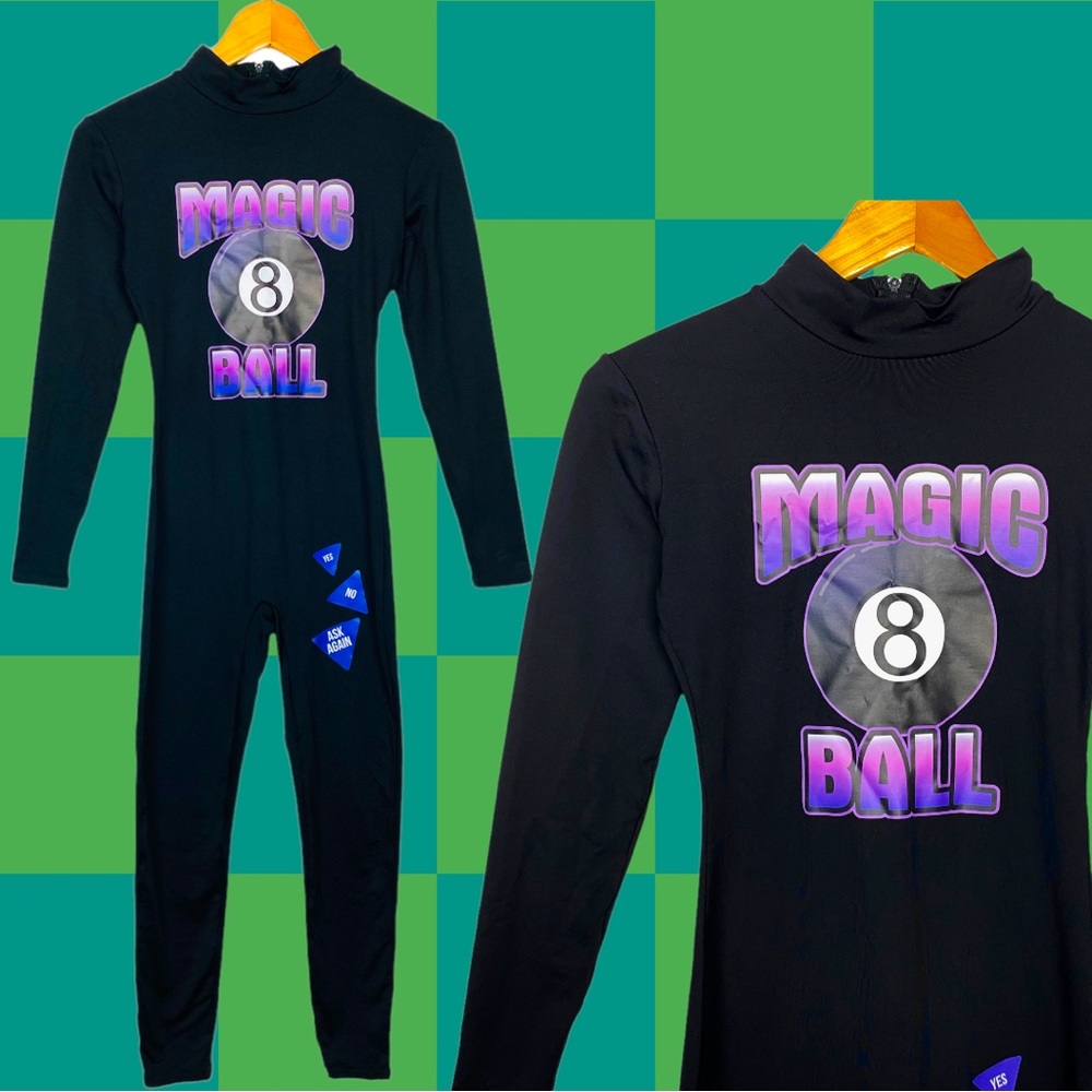 Vintage Magic 8 Ball Fortune Teller Spandex Jumpsuit Halloween Dance Costume M